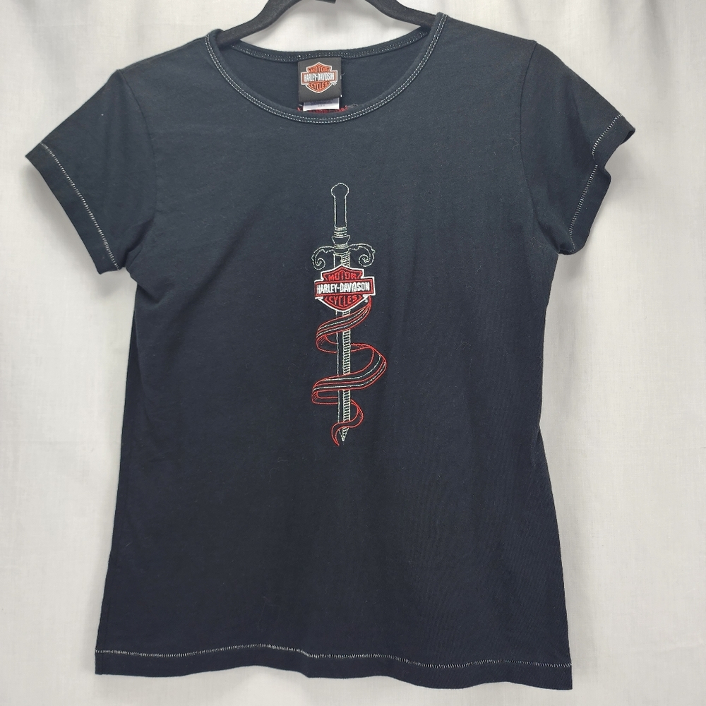 Harley-Davidson Women's Black Red Tshirt Bloomington IN. Size M